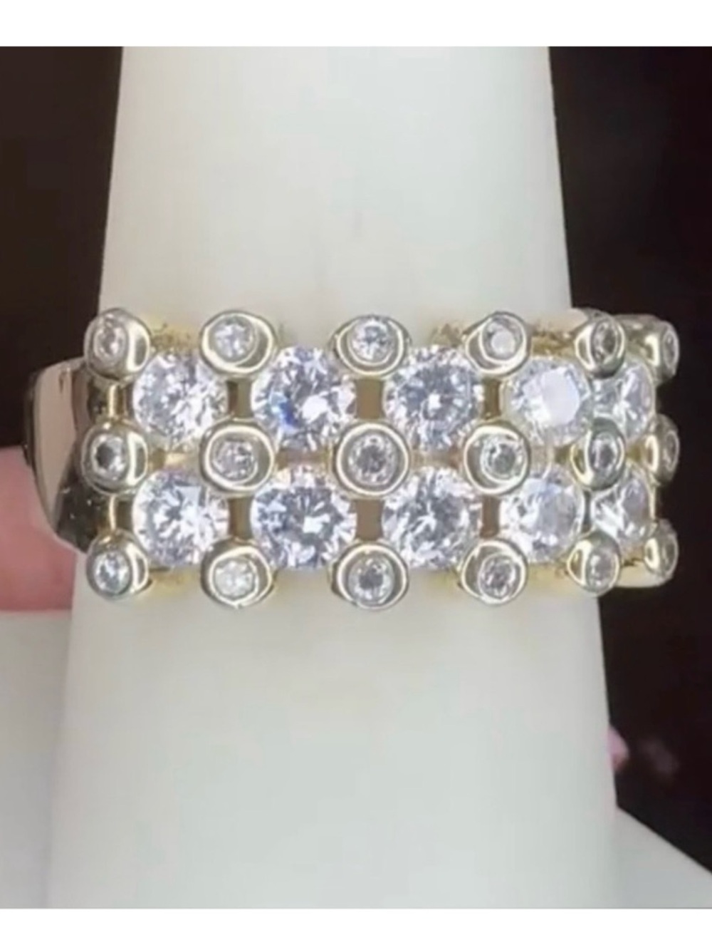 Charles Winston 925 Silver Bezel Bubble Ring With Simulated Diamonds - Vintage